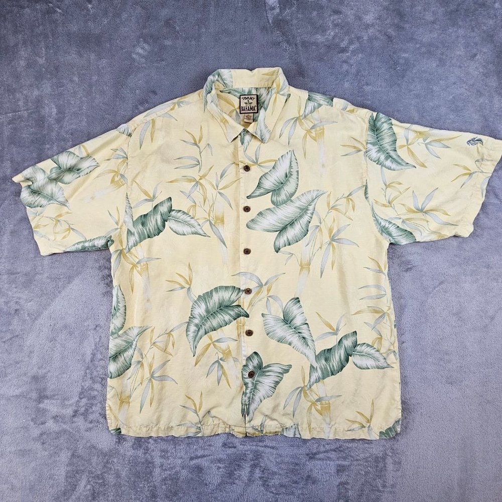 Tommy Bahama Hawaiian Shirt Men's XL Yellow‎ 100% Silk Camp Wailea Maui Tropical